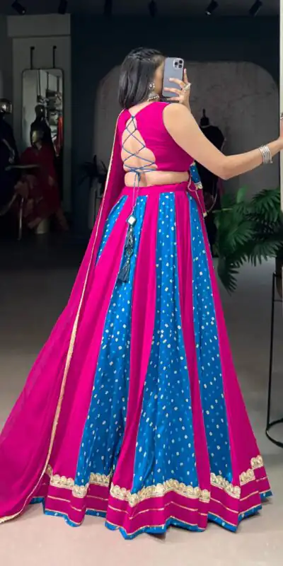 LNB 1673 Pink Color Tasar Silk Bandhej Print With Lace Touch Up Lehenga Choli Wedding, Party, Festive, Events Etc. Delivery 4-6 Working Days Rs 3099 | Creative Lehenga, Bollywood Lehenga, Designer Lehenga, Embroidered Lehenga, Lehenga, Party Wear Lehenga