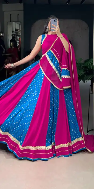 LNB 1673 Pink Color Tasar Silk Bandhej Print With Lace Touch Up Lehenga Choli Wedding, Party, Festive, Events Etc. Delivery 4-6 Working Days Rs 3099 | Creative Lehenga, Bollywood Lehenga, Designer Lehenga, Embroidered Lehenga, Lehenga, Party Wear Lehenga