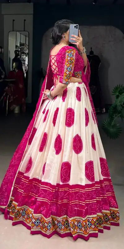 LNB 1736 Pink Color Tasar Silk Bandhej Print And Gamthi Work Lehenga Choli Wedding, Party, Festive, Events Etc. Delivery 4-6 Working Days Rs 3499 | Creative Lehenga, Bollywood Lehenga, Designer Lehenga, Embroidered Lehenga, Lehenga, Party Wear Lehenga
