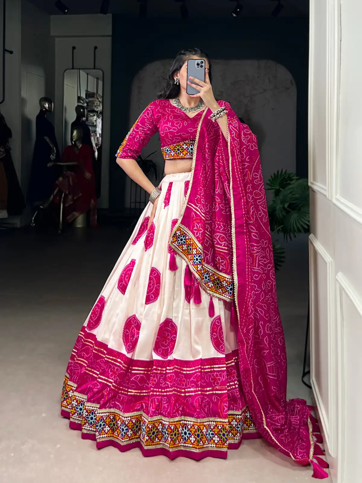 LNB 1736 Pink Color Tasar Silk Bandhej Print And Gamthi Work Lehenga Choli Wedding, Party, Festive, Events Etc. Delivery 4-6 Working Days Rs 3499 | Creative Lehenga, Bollywood Lehenga, Designer Lehenga, Embroidered Lehenga, Lehenga, Party Wear Lehenga