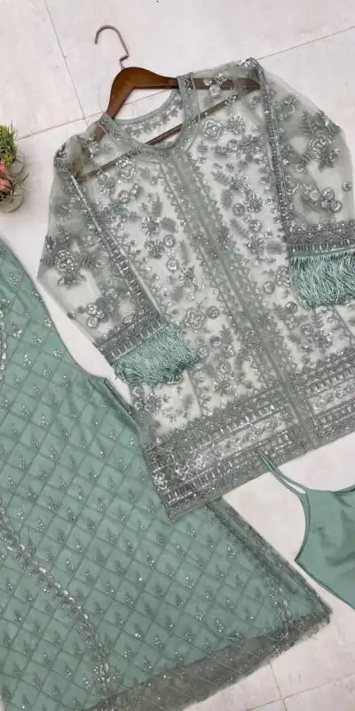 LG 1943 Pista Color Butterfly Net Sequence Embroidery Work Salwar Suit Casual, Wedding, Festive, Events . Expected Delivery  4-6 Working Days @1999/- only      | Casual Suits, Jump Suits, Creative suits, Designer Suits, Palazzo Suits, Party Wear Suits, Patiala Suits, Salwar suit, Straight Suits