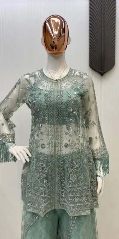 LG 1943 Pista Color Butterfly Net Sequence Embroidery Work Salwar Suit Casual, Wedding, Festive, Events . Expected Delivery  4-6 Working Days @1999/- only      | Casual Suits, Jump Suits, Creative suits, Designer Suits, Palazzo Suits, Party Wear Suits, Patiala Suits, Salwar suit, Straight Suits