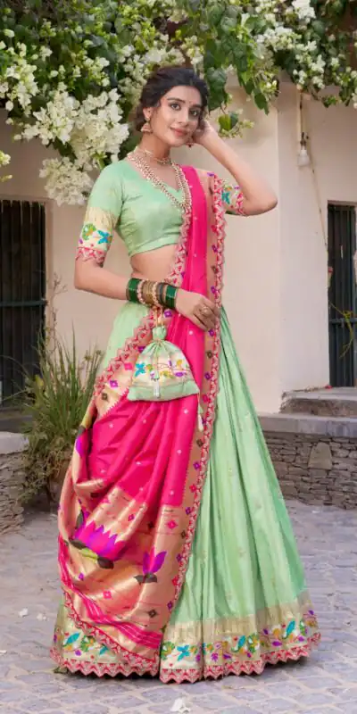 LNB 2014 Pista Color Jacquard Silk Zari Work Sequins Thread Embroidery Lehenga Choli Wedding, Party, Festive, Events Etc. Delivery 4-6 Working Days Rs 3749 | Creative Lehenga, Bollywood Lehenga, Designer Lehenga, Embroidered Lehenga, Lehenga, Party Wear Lehenga