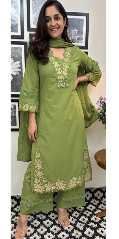 BE 385 Pista Color Rayon Slub Cotton Embroidery Wor Salwar Suit Casual, Wedding, Festive, Events . Expected Delivery  4-6 Working Days @1899/- only      | Casual Suits, Jump Suits, Creative suits, Designer Suits, Palazzo Suits, Party Wear Suits, Patiala Suits, Salwar suit, Straight Suits