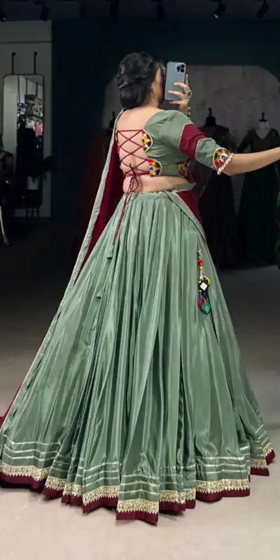 LNB 1656 Pista Color Silk Crepe Sequins Thread Embroidery Gotta Lehenga Choli Festive Party Wedding, Events etc. Delivery 4-6 Working Days @3399/- | Creative Lehenga, Bollywood Lehenga, Designer Lehenga, Embroidered Lehenga, Lehenga, Party Wear Lehenga