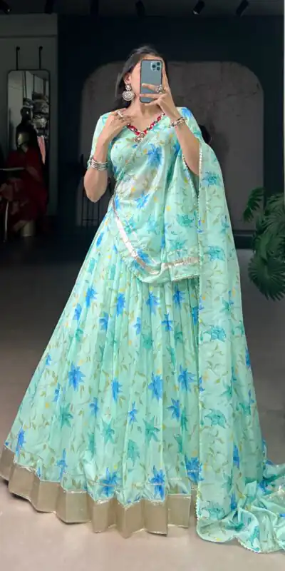 LNB 1716 Pista Color Tabby Silk Floral Print Embossed Design Lace Lehenga Choli Wedding, Party, Festive, Events Etc. Delivery 4-6 Working Days Rs 2499 | Creative Lehenga, Bollywood Lehenga, Designer Lehenga, Embroidered Lehenga, Lehenga, Party Wear Lehenga