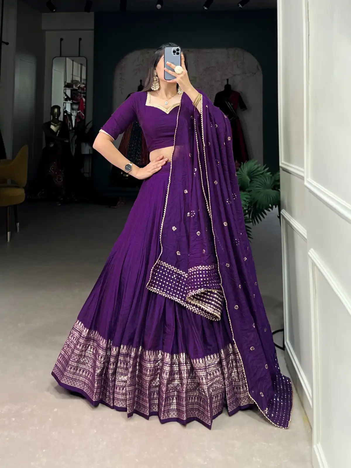 LNB 1906 Purple Color Pure Chanderi Plain With Zari Weaving Work Border Lehenga Choli Wedding, Party, Festive, Events Etc. Delivery 4-6 Working Days Rs 1999 | Creative Lehenga, Bollywood Lehenga, Designer Lehenga, Embroidered Lehenga, Lehenga, Party Wear Lehenga