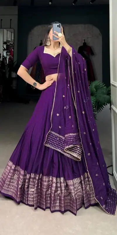 LNB 1906 Purple Color Pure Chanderi Plain With Zari Weaving Work Border Lehenga Choli Wedding, Party, Festive, Events Etc. Delivery 4-6 Working Days Rs 1999 | Creative Lehenga, Bollywood Lehenga, Designer Lehenga, Embroidered Lehenga, Lehenga, Party Wear Lehenga