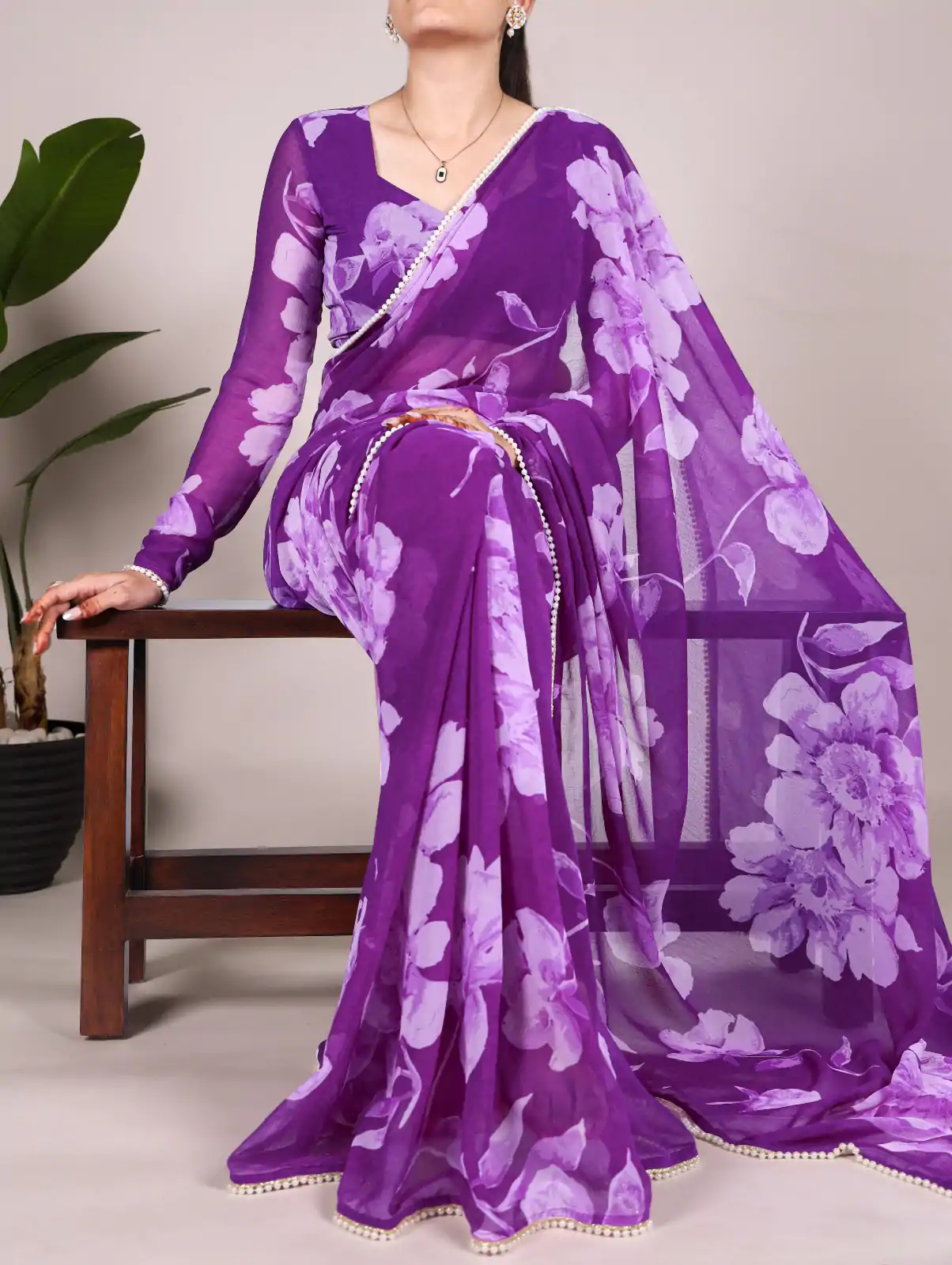 YNF 7011 Purple Color Chiffon Foral Printed Pearl Lace Border Saree Casual, Wedding, Festive, Events . Expected Delivery  4-6 Working Days @1499/- only                                                                                | Embroidered Sarees, Bollywood Sarees, Creative Sarees, Designer Sarees, Ethnic Saree, Modern Digital sarees, Party Wear Sarees, Sarees