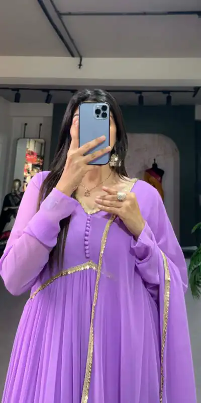 YNF 5102 Purple Color Georgette Plain Sequins Embroidery Lace Gown Casual, Wedding, Festive, Events . Expected Delivery  4-6 Working Days @1749/- only      | Bollywood Gowns, Creative Gowns, Designer Gowns, Embroidered Gowns, Gowns, Party Wear Gowns