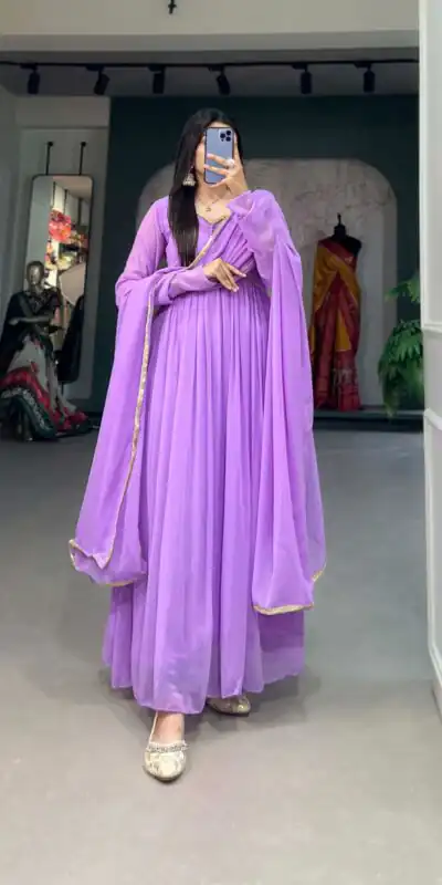 YNF 5102 Purple Color Georgette Plain Sequins Embroidery Lace Gown Casual, Wedding, Festive, Events . Expected Delivery 4-6 Working Days @1749/- only | Bollywood Gowns, Creative Gowns, Designer Gowns, Embroidered Gowns, Gowns, Party Wear Gowns