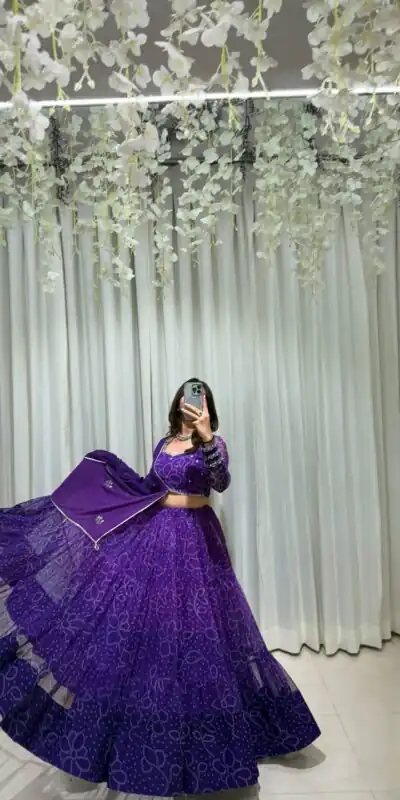 LG 647 Purple Color Printed Georgette Real Mirror Work Lehenga Choli Wedding, Party, Festive, Events Etc. Delivery 4-6 Working Days Rs 2099 | Creative Lehenga, Bollywood Lehenga, Designer Lehenga, Embroidered Lehenga, Lehenga, Party Wear Lehenga