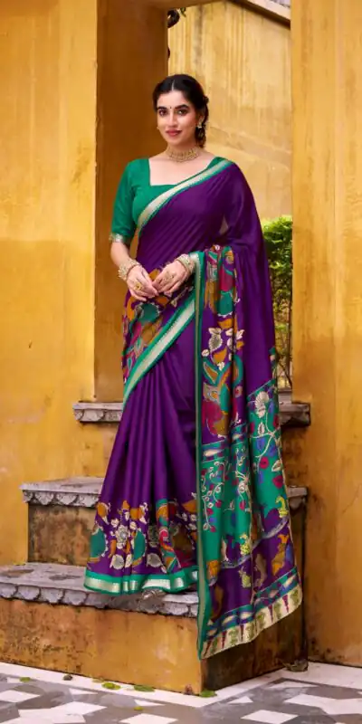 YNF 7048 Purple Color Polyester Chanderi Kalamkari Weaving Work Saree Casual, Wedding, Festive, Events . Expected Delivery  4-6 Working Days @1499/- only                                | Embroidered Sarees, Bollywood Sarees, Creative Sarees, Designer Sarees, Ethnic Saree, Modern Digital sarees, Party Wear Sarees, Sarees