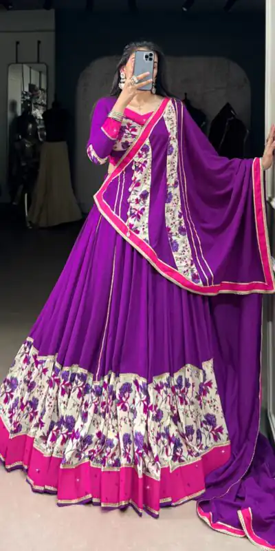LNB 1618 Purple Color Printed And Original Mirror Hand Work With Lace Lehenga Choli Wedding, Party, Festive, Events Etc. Delivery 4-6 Working Days Rs 4249 | Creative Lehenga, Bollywood Lehenga, Designer Lehenga, Embroidered Lehenga, Lehenga, Party Wear Lehenga