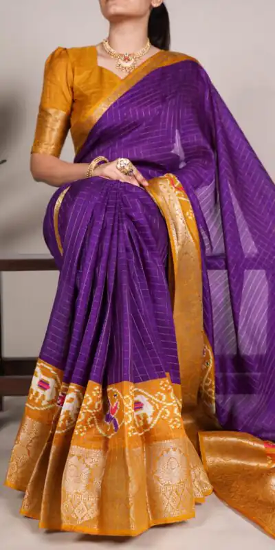 YNF 7029 Purple Color Tussar Chex Patola Print Weaving Work Border Saree Casual, Wedding, Festive, Events . Expected Delivery  4-6 Working Days @1499/- only                                | Embroidered Sarees, Bollywood Sarees, Creative Sarees, Designer Sarees, Ethnic Saree, Modern Digital sarees, Party Wear Sarees, Sarees