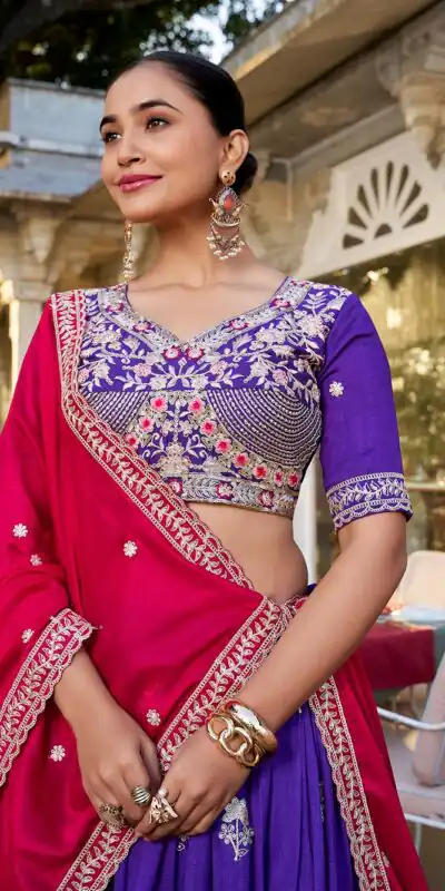 LNB 1414 Purple Color Vichitra Silk Sequins and Thread Embroidery Work Lehenga Choli Wedding, Party, Festive, Events Etc. Delivery 4-6 Working Days Rs 3399 | Creative Lehenga, Bollywood Lehenga, Designer Lehenga, Embroidered Lehenga, Lehenga, Party Wear Lehenga