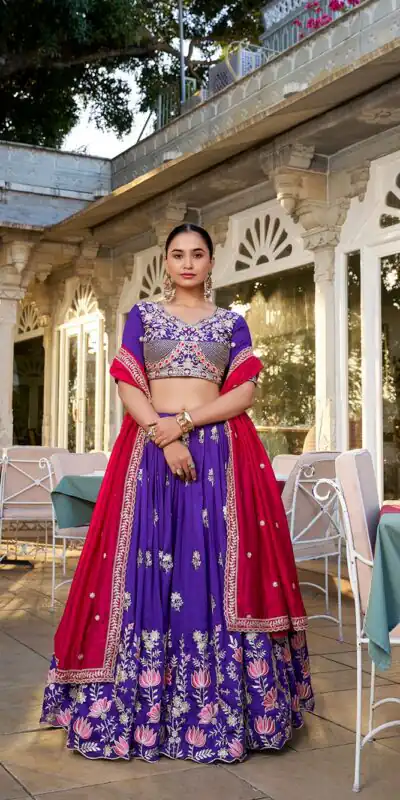 LNB 1414 Purple Color Vichitra Silk Sequins and Thread Embroidery Work Lehenga Choli Wedding, Party, Festive, Events Etc. Delivery 4-6 Working Days Rs 3399 | Creative Lehenga, Bollywood Lehenga, Designer Lehenga, Embroidered Lehenga, Lehenga, Party Wear Lehenga