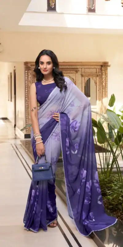 YNF 7038 Purple Color Weightless Marbal Floral Printed Lace Border Saree Casual, Wedding, Festive, Events . Expected Delivery  4-6 Working Days @1549/- only                                                                                | Embroidered Sarees, Bollywood Sarees, Creative Sarees, Designer Sarees, Ethnic Saree, Modern Digital sarees, Party Wear Sarees, Sarees
