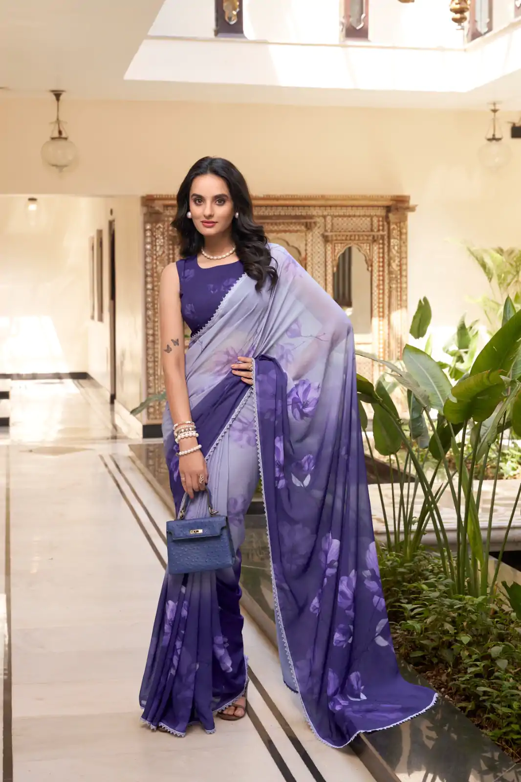 YNF 7038 Purple Color Weightless Marbal Floral Printed Lace Border Saree Casual, Wedding, Festive, Events . Expected Delivery  4-6 Working Days @1549/- only                                                                                | Embroidered Sarees, Bollywood Sarees, Creative Sarees, Designer Sarees, Ethnic Saree, Modern Digital sarees, Party Wear Sarees, Sarees