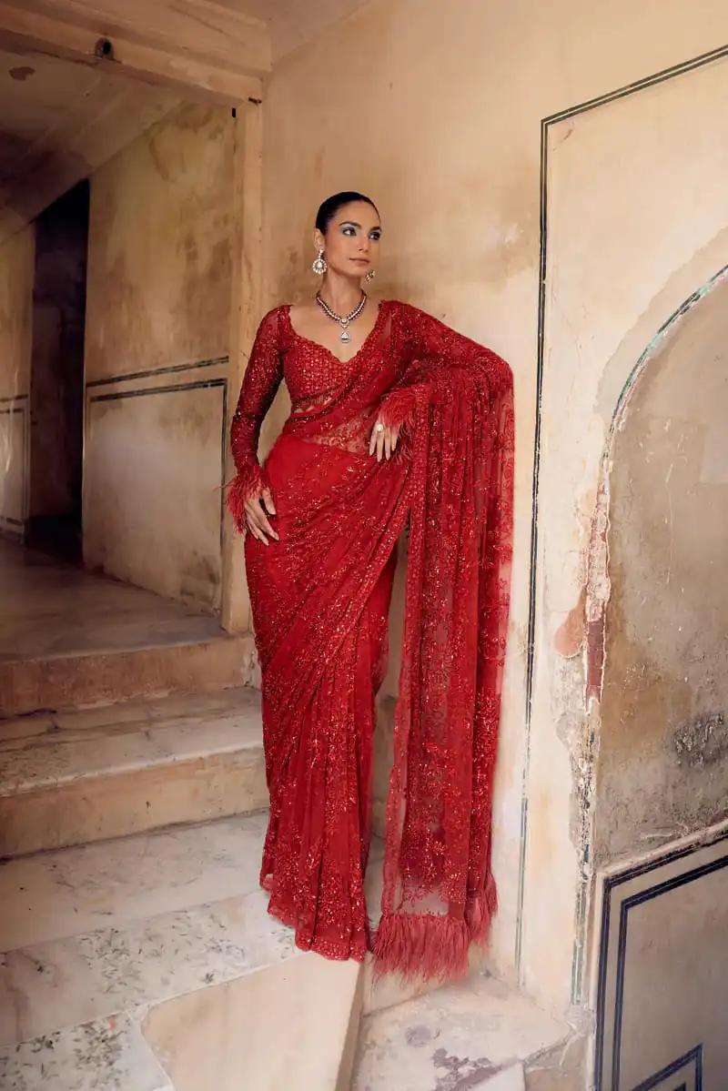 DF 3461 Red Color Butterfly Net 5mm Sequins Embroidery work Saree Saree Casual, Wedding, Festive, Events . Expected Delivery  4-6 Working Days @1799/- only                                                                                | Embroidered Sarees, Bollywood Sarees, Creative Sarees, Designer Sarees, Ethnic Saree, Modern Digital sarees, Party Wear Sarees, Sarees