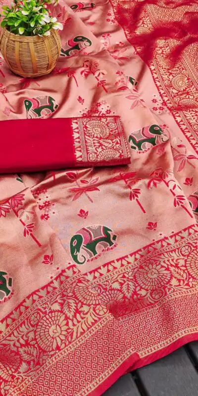 KP 6004 Red Soft Lichi Silk Jacquard Work With Designer Work Saree. Grab it for ₹1499. Delivery 4-6 Working Days. Shop now. | Embroidered Sarees, Bollywood Sarees, Creative Sarees, Designer Sarees, Ethnic Saree, Modern Digital sarees, Party Wear Sarees, Sarees