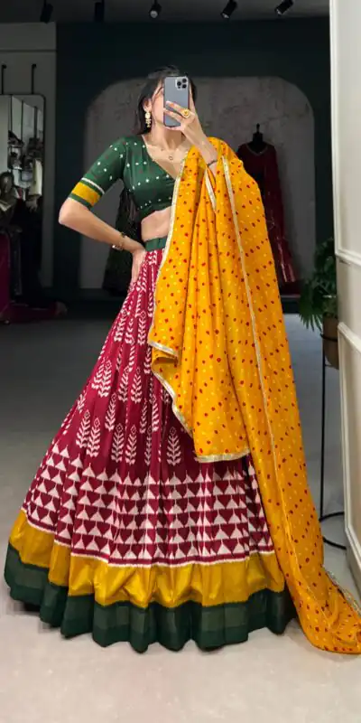 LNB 1200 Red Color Tushar Silk Print With Foil Work Lehenga Choli Wedding, Party, Festive, Events Etc. Delivery 4-6 Working Days Rs 3199 | Creative Lehenga, Bollywood Lehenga, Designer Lehenga, Embroidered Lehenga, Lehenga, Party Wear Lehenga