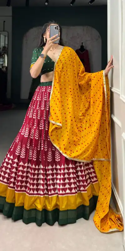 LNB 1200 Red Color Tushar Silk Print With Foil Work Lehenga Choli Wedding, Party, Festive, Events Etc. Delivery 4-6 Working Days Rs 3199 | Creative Lehenga, Bollywood Lehenga, Designer Lehenga, Embroidered Lehenga, Lehenga, Party Wear Lehenga
