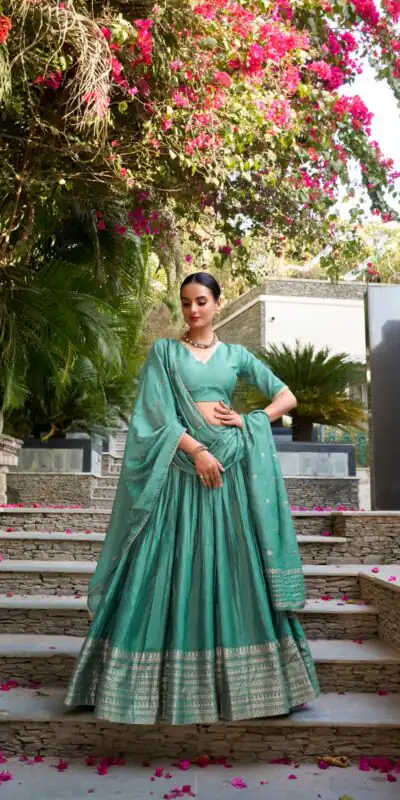 LNB 1906 Sea Green Pure Chanderi Plain With Zari Weaving Work Border Lehenga Choli Wedding, Party, Festive, Events Etc. Delivery 4-6 Working Days Rs 1999 | Creative Lehenga, Bollywood Lehenga, Designer Lehenga, Embroidered Lehenga, Lehenga, Party Wear Lehenga