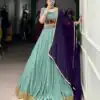 Sea Green Rayon Embossed Lehenga Choli
