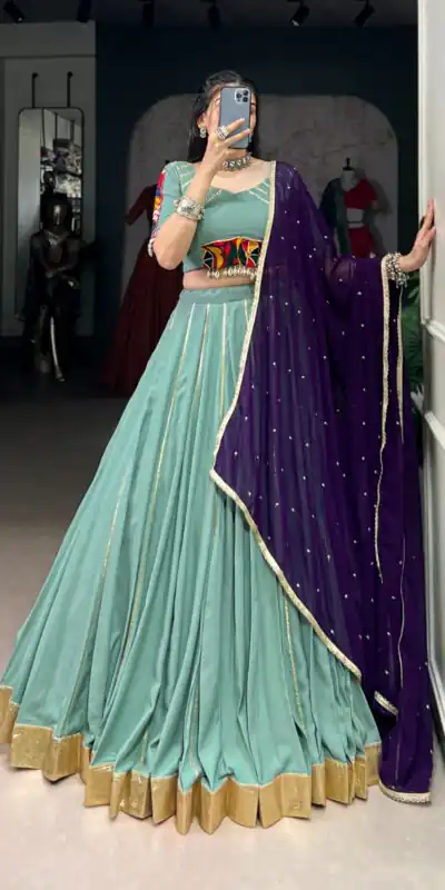 LNB 1655 Sea Green Color Pure Rayon Embossed Design Gotta Patti Lace Lehenga Choli Wedding, Party, Festive, Events Etc. Delivery 4-6 Working Days Rs 2099 | Creative Lehenga, Bollywood Lehenga, Designer Lehenga, Embroidered Lehenga, Lehenga, Party Wear Lehenga