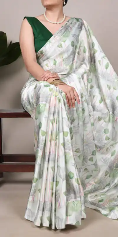 YNF 7054 Sea Green Color Satin Silk Floral Printed Saree Casual, Wedding, Festive, Events . Expected Delivery  4-6 Working Days @1549/- only                                                                                | Embroidered Sarees, Bollywood Sarees, Creative Sarees, Designer Sarees, Ethnic Saree, Modern Digital sarees, Party Wear Sarees, Sarees