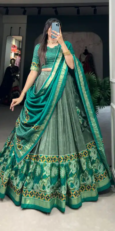 LNB 1210 Sea Green Color Tasar Silk Floral Print With Foil Print Lehenga Choli Wedding, Party, Festive, Events Etc. Delivery 4-6 Working Days Rs 2499 | Creative Lehenga, Bollywood Lehenga, Designer Lehenga, Embroidered Lehenga, Lehenga, Party Wear Lehenga