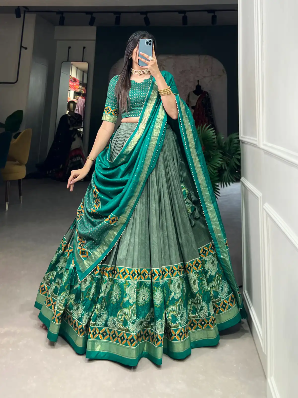 LNB 1210 Sea Green Color Tasar Silk Floral Print With Foil Print Lehenga Choli Wedding, Party, Festive, Events Etc. Delivery 4-6 Working Days Rs 2499 | Creative Lehenga, Bollywood Lehenga, Designer Lehenga, Embroidered Lehenga, Lehenga, Party Wear Lehenga