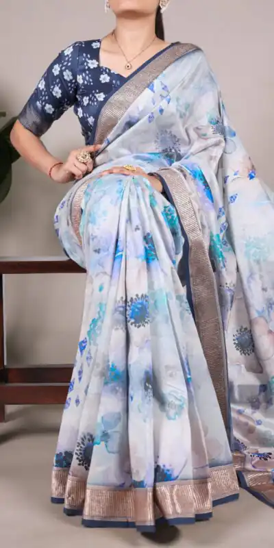 YNF 7024 Sky Blue Color Tussar Silk With Viscose Floral Printed Saree Casual, Wedding, Festive, Events . Expected Delivery  4-6 Working Days @1699/- only                                                                                | Embroidered Sarees, Bollywood Sarees, Creative Sarees, Designer Sarees, Ethnic Saree, Modern Digital sarees, Party Wear Sarees, Sarees