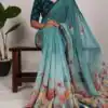 YNF 7009 Teal Color Georgette Floral Print With Lace Border Saree Casual, Wedding, Festive, Events . Expected Delivery  4-6 Working Days @1299/- only                                                                                | Embroidered Sarees, Bollywood Sarees, Creative Sarees, Designer Sarees, Ethnic Saree, Modern Digital sarees, Party Wear Sarees, Sarees