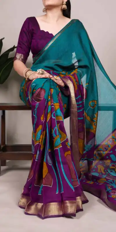 YNF 7036 Teal Color Polyester Chanderi Printed Zari Weaving Work Saree Casual, Wedding, Festive, Events . Expected Delivery  4-6 Working Days @1499/- only                                                                                | Embroidered Sarees, Bollywood Sarees, Creative Sarees, Designer Sarees, Ethnic Saree, Modern Digital sarees, Party Wear Sarees, Sarees
