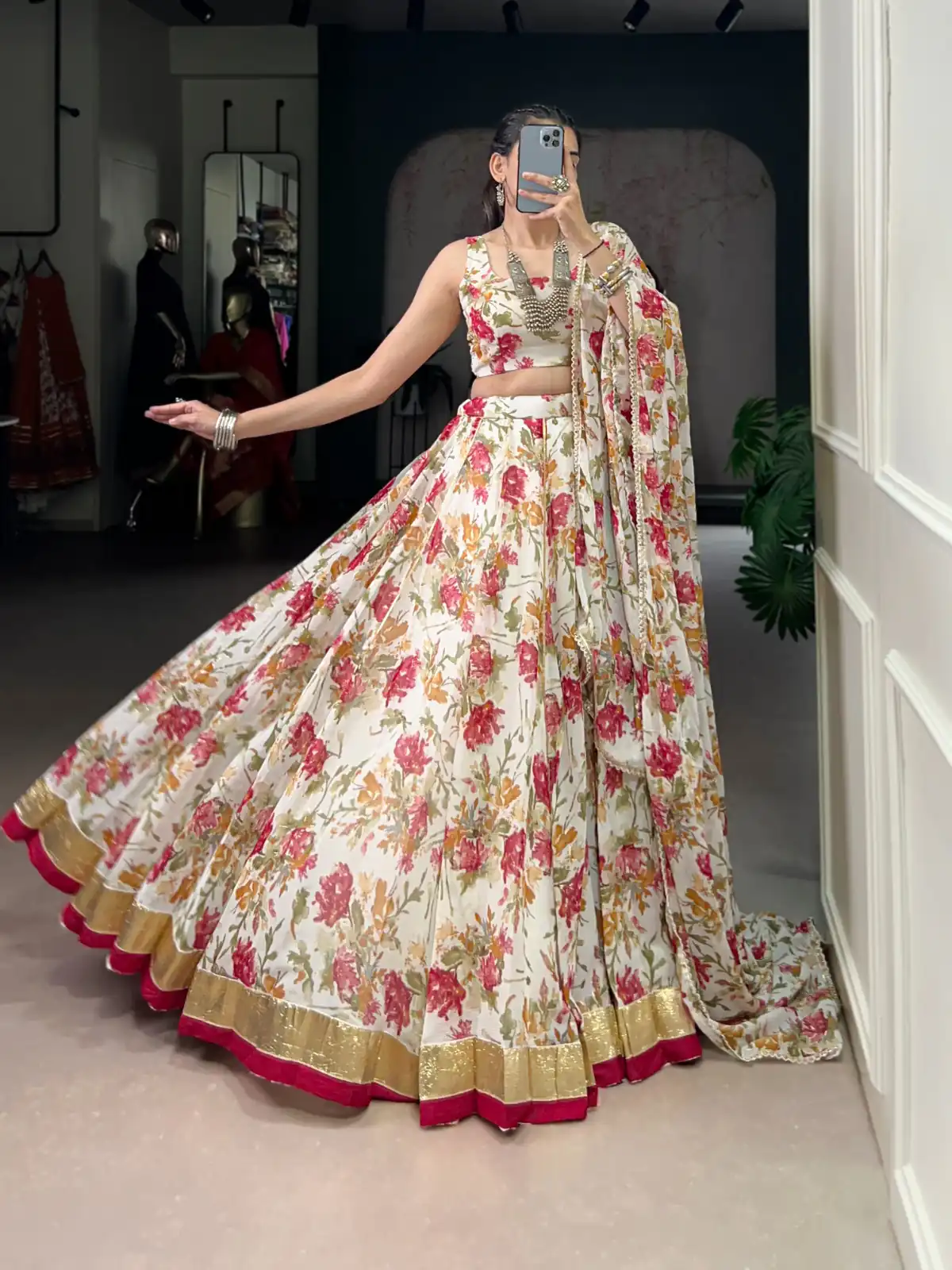 LNB 1672 White Color Chiffon Floral Print Foil Print Embossed Design Lehenga Choli Wedding, Party, Festive, Events Etc. Delivery 4-6 Working Days Rs 3499 | Creative Lehenga, Bollywood Lehenga, Designer Lehenga, Embroidered Lehenga, Lehenga, Party Wear Lehenga