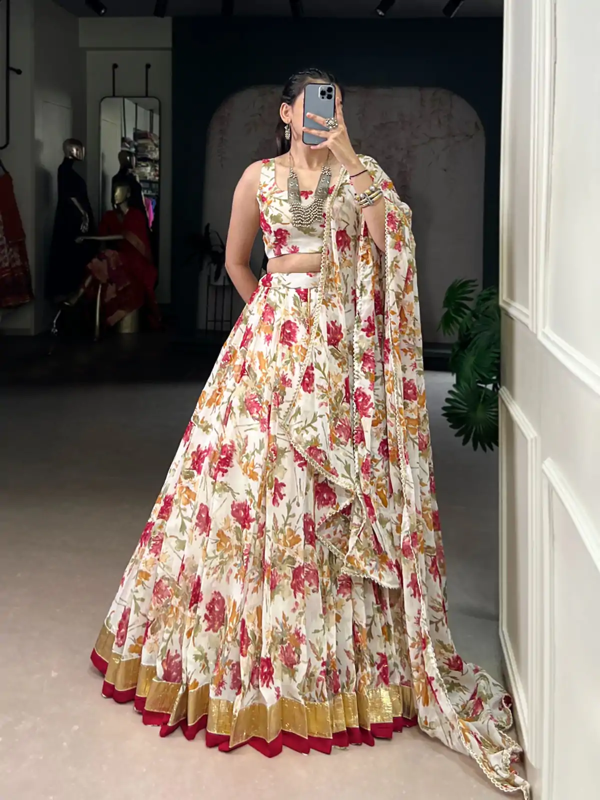 LNB 1672 White Color Chiffon Floral Print Foil Print Embossed Design Lehenga Choli Wedding, Party, Festive, Events Etc. Delivery 4-6 Working Days Rs 3499 | Creative Lehenga, Bollywood Lehenga, Designer Lehenga, Embroidered Lehenga, Lehenga, Party Wear Lehenga
