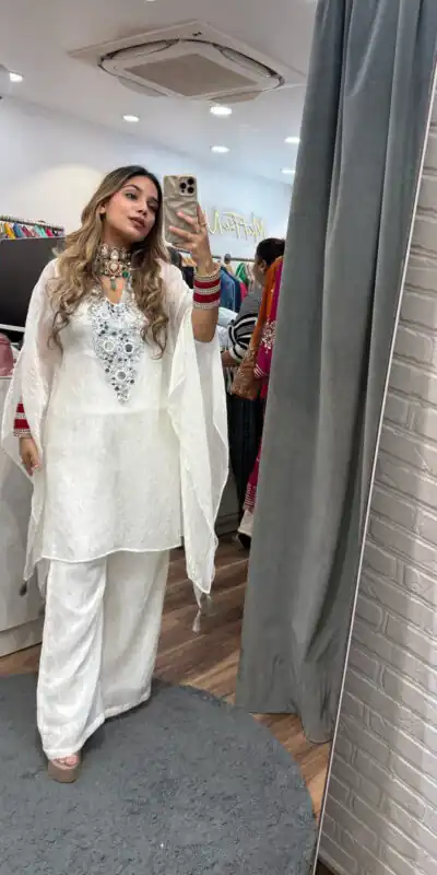 LG 1890 White Color Fendy Embroidery With Real Mirror Work Salwar Suit Casual, Wedding, Festive, Events . Expected Delivery  4-6 Working Days @1849/- only      | Casual Suits, Jump Suits, Creative suits, Designer Suits, Palazzo Suits, Party Wear Suits, Patiala Suits, Salwar suit, Straight Suits