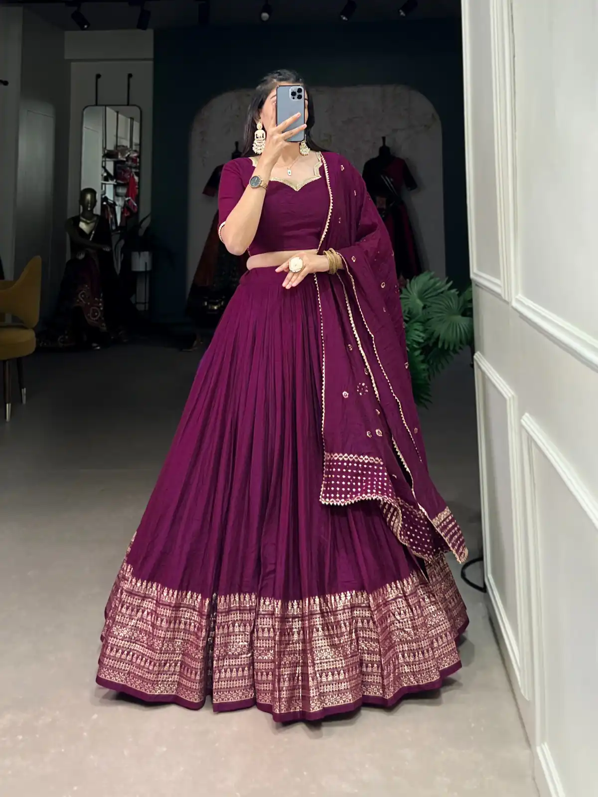 LNB 1906 Wine Color Pure Chanderi Plain With Zari Weaving Work Border Lehenga Choli Wedding, Party, Festive, Events Etc. Delivery 4-6 Working Days Rs 1999 | Creative Lehenga, Bollywood Lehenga, Designer Lehenga, Embroidered Lehenga, Lehenga, Party Wear Lehenga