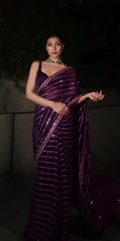 DF 3393 Wine Color Georgette 5MM Sequins Embroidery Work Saree Casual, Wedding, Festive, Events . Expected Delivery  4-6 Working Days @1799/- only                                                 | Embroidered Sarees, Bollywood Sarees, Creative Sarees, Designer Sarees, Ethnic Saree, Modern Digital sarees, Party Wear Sarees, Sarees