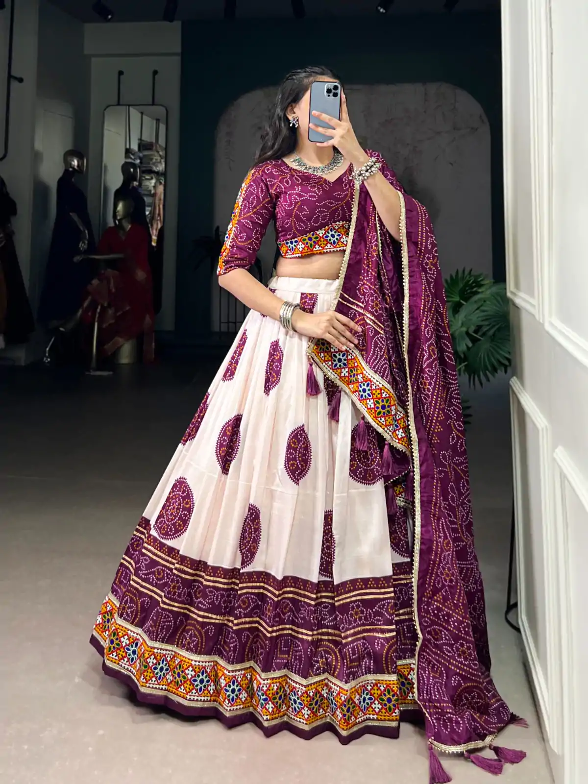 LNB 1736 Wine Color Tasar Silk Bandhej Print And Gamthi Work Lehenga Choli Wedding, Party, Festive, Events Etc. Delivery 4-6 Working Days Rs 3499 | Bollywood Lehenga, Creative Lehenga, Designer Lehenga, Embroidered Lehenga, Lehenga, Party Wear Lehenga