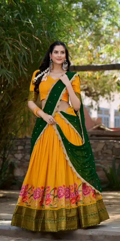 LNB1518 Yellow Color Cotton Silk Thread Embroidery Work Lehenga Choli Wedding, Party, Festive, Events Etc. Delivery 4-6 Working Days Rs 2999 | Creative Lehenga, Bollywood Lehenga, Designer Lehenga, Embroidered Lehenga, Lehenga, Party Wear Lehenga