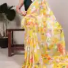 YNF 7017 Yellow Color Dull Satin Floral Printed Saree Casual, Wedding, Festive, Events . Expected Delivery  4-6 Working Days @1499/- only                                                                                | Embroidered Sarees, Bollywood Sarees, Creative Sarees, Designer Sarees, Ethnic Saree, Modern Digital sarees, Party Wear Sarees, Sarees