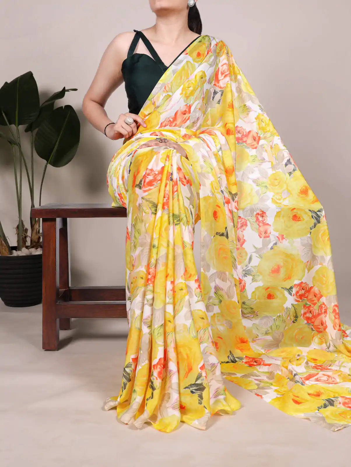 YNF 7017 Yellow Color Dull Satin Floral Printed Saree Casual, Wedding, Festive, Events . Expected Delivery  4-6 Working Days @1499/- only                                                                                | Embroidered Sarees, Bollywood Sarees, Creative Sarees, Designer Sarees, Ethnic Saree, Modern Digital sarees, Party Wear Sarees, Sarees
