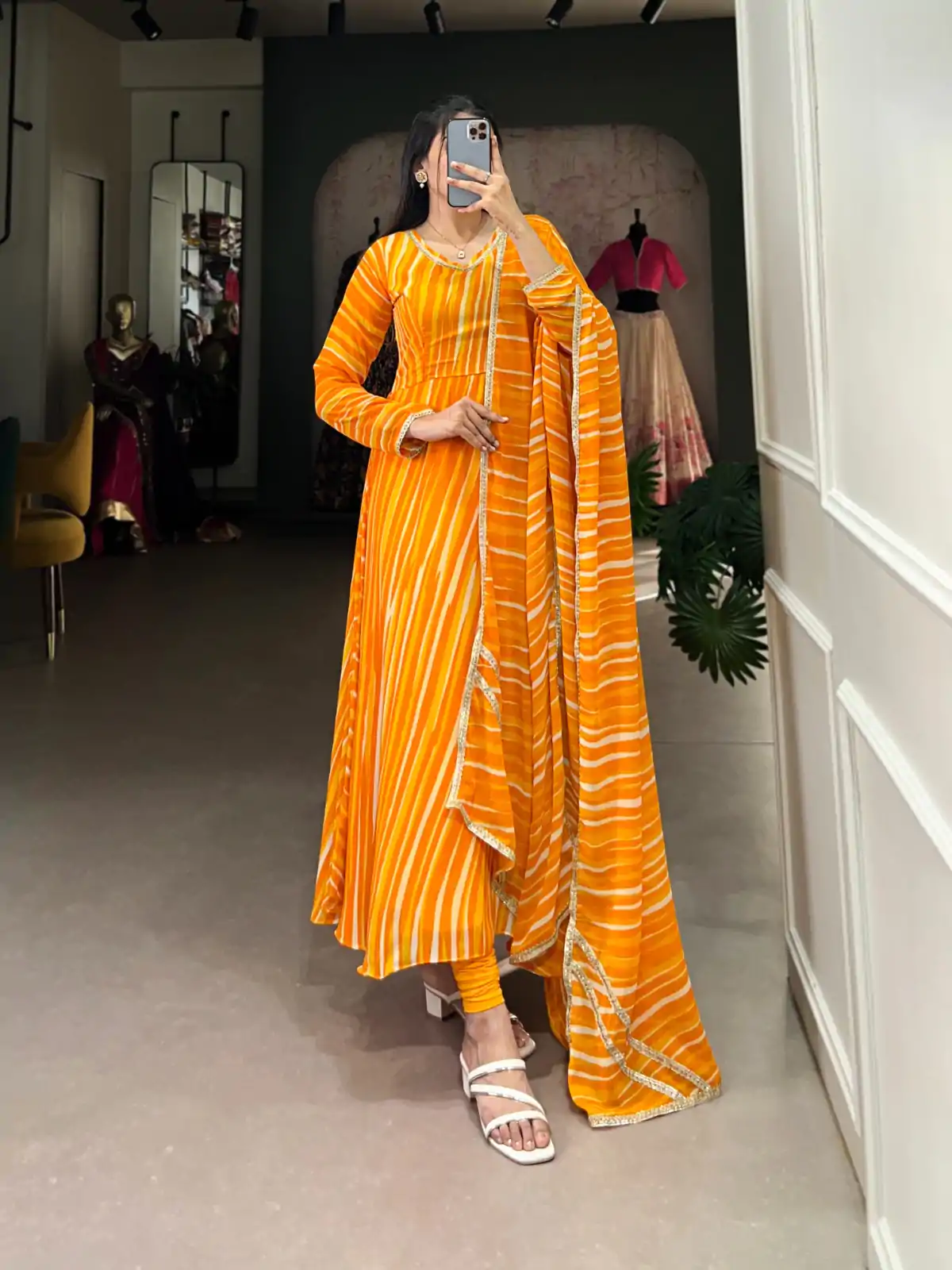 YNF 5026 Yellow Color Georgette Leheriya Georgette Lace Touch Up Gown Casual, Wedding, Festive, Events . Expected Delivery  4-6 Working Days @1649/- only      | Bollywood Gowns, Creative Gowns, Designer Gowns, Embroidered Gowns, Gowns, Party Wear Gowns