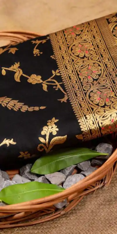 Black Banarsari Silk With Lace Border Saree