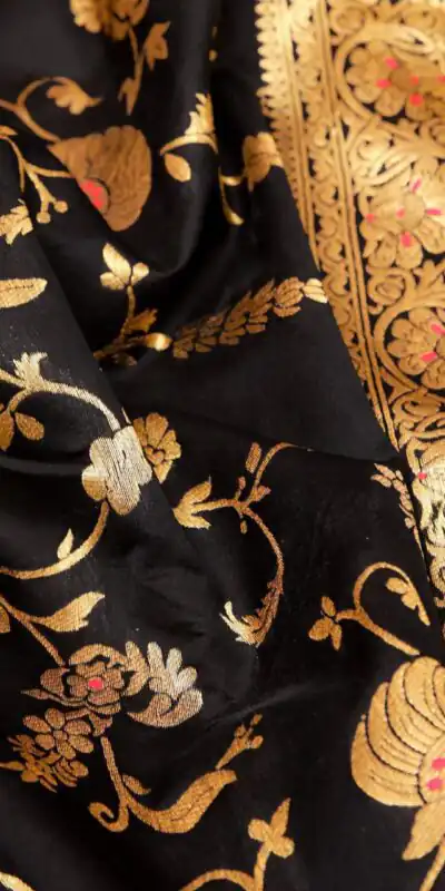 KP 1029 Black Soft Banarsari Silk Saree Perfect for Wedding, Party, Lohri, Eid, Reception – . Available at ₹1549 only. Delivery 4-6 Working | Creative Sarees, Embroidered Sarees, Bollywood Sarees, Designer Sarees, Ethnic Saree, Modern Digital sarees, Party Wear Sarees, Sarees