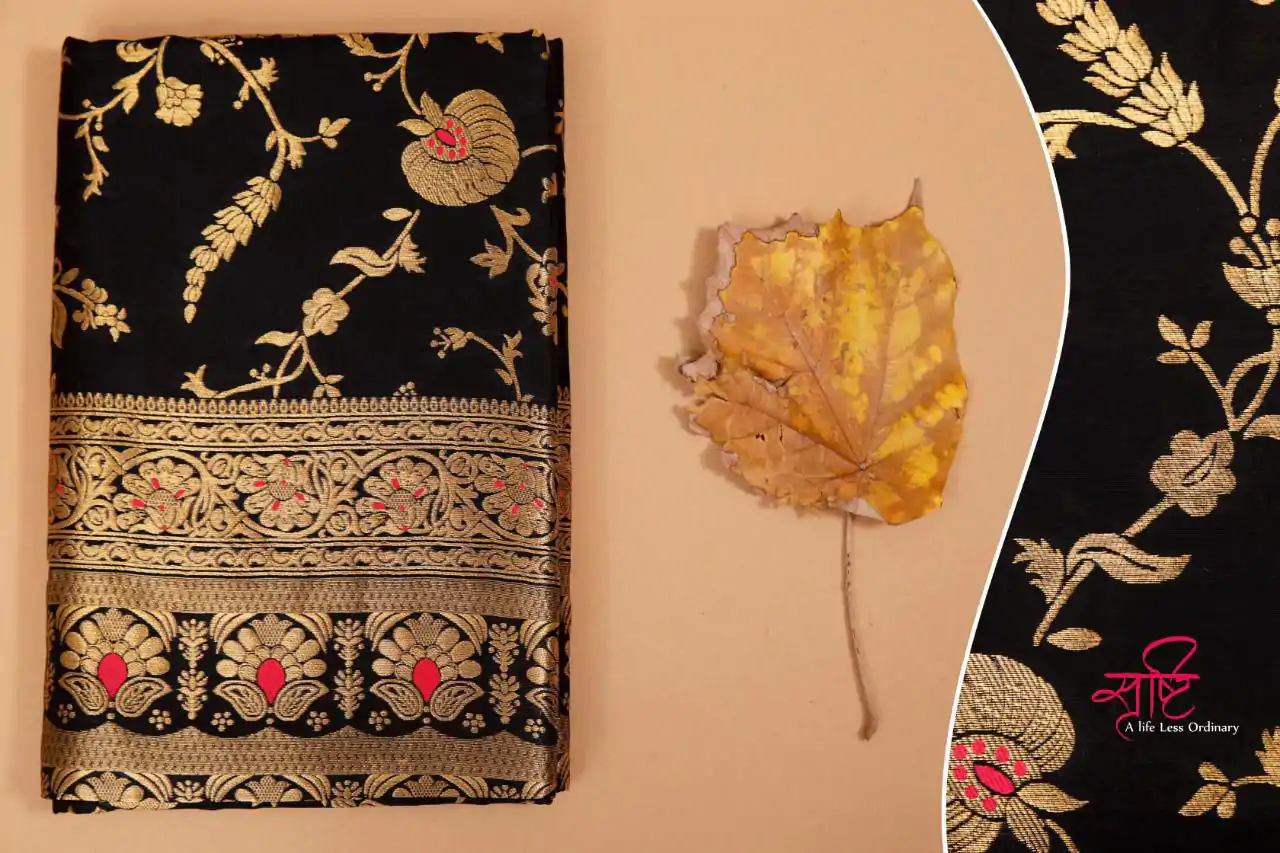 KP 1029 Black Soft Banarsari Silk Saree Perfect for Wedding, Party, Lohri, Eid, Reception – . Available at ₹1549 only. Delivery 4-6 Working | Creative Sarees, Embroidered Sarees, Bollywood Sarees, Designer Sarees, Ethnic Saree, Modern Digital sarees, Party Wear Sarees, Sarees