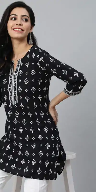 Black Cotton Printed Kurti